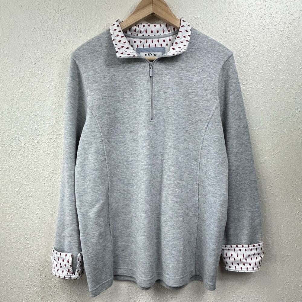 Orvis Women's Long Sleeve XL 1/4 Zip Pullover Sweatshirt Gray Flip Cuffs Collar